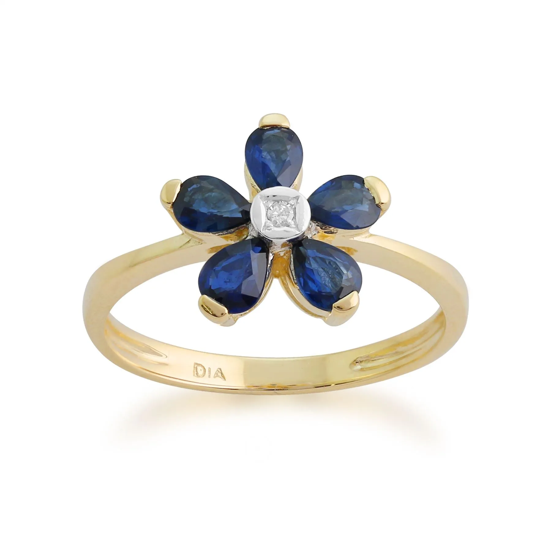 Saphir Ring, 9 Karat Gelbgold 1.10ct Karat Saphir & Diamant Blume Ring