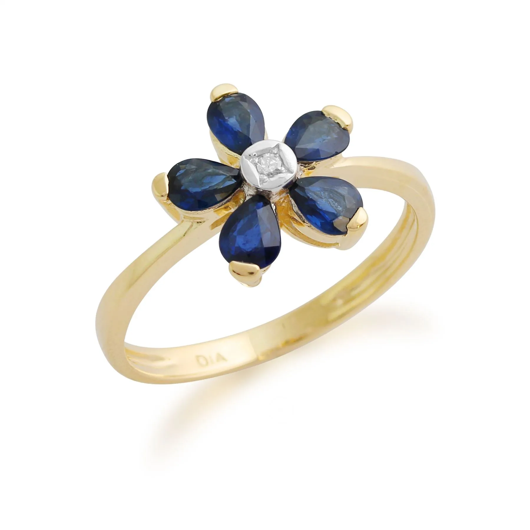 Saphir Ring, 9 Karat Gelbgold 1.10ct Karat Saphir & Diamant Blume Ring