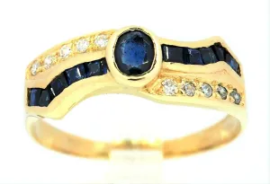 Sapphire & Cubic Zirconia CZ Ring 14ct Yellow Gold Fine Jewellery Size Q 1/2