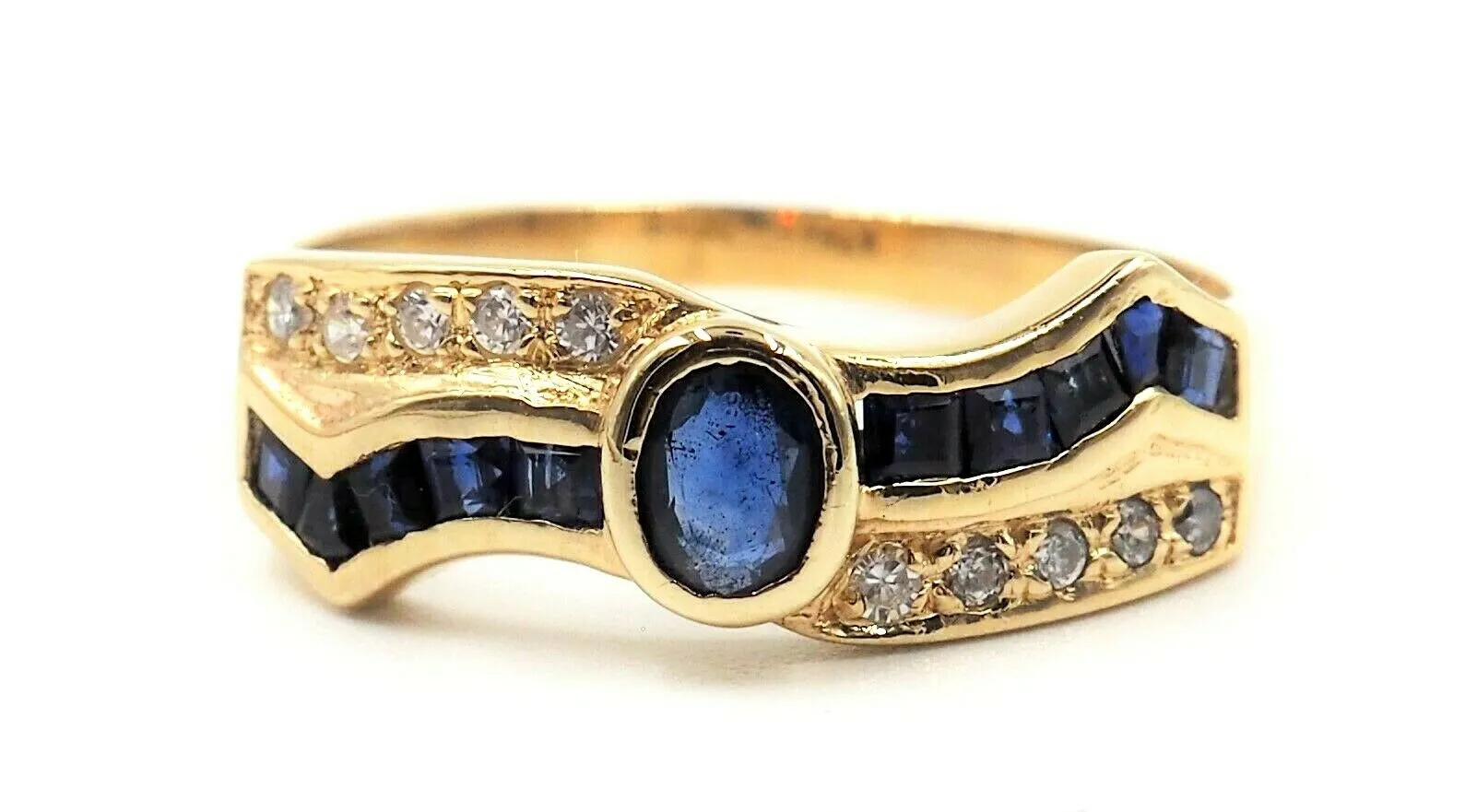 Sapphire & Cubic Zirconia CZ Ring 14ct Yellow Gold Fine Jewellery Size Q 1/2