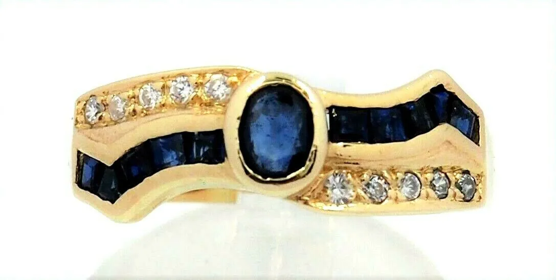 Sapphire & Cubic Zirconia CZ Ring 14ct Yellow Gold Fine Jewellery Size Q 1/2