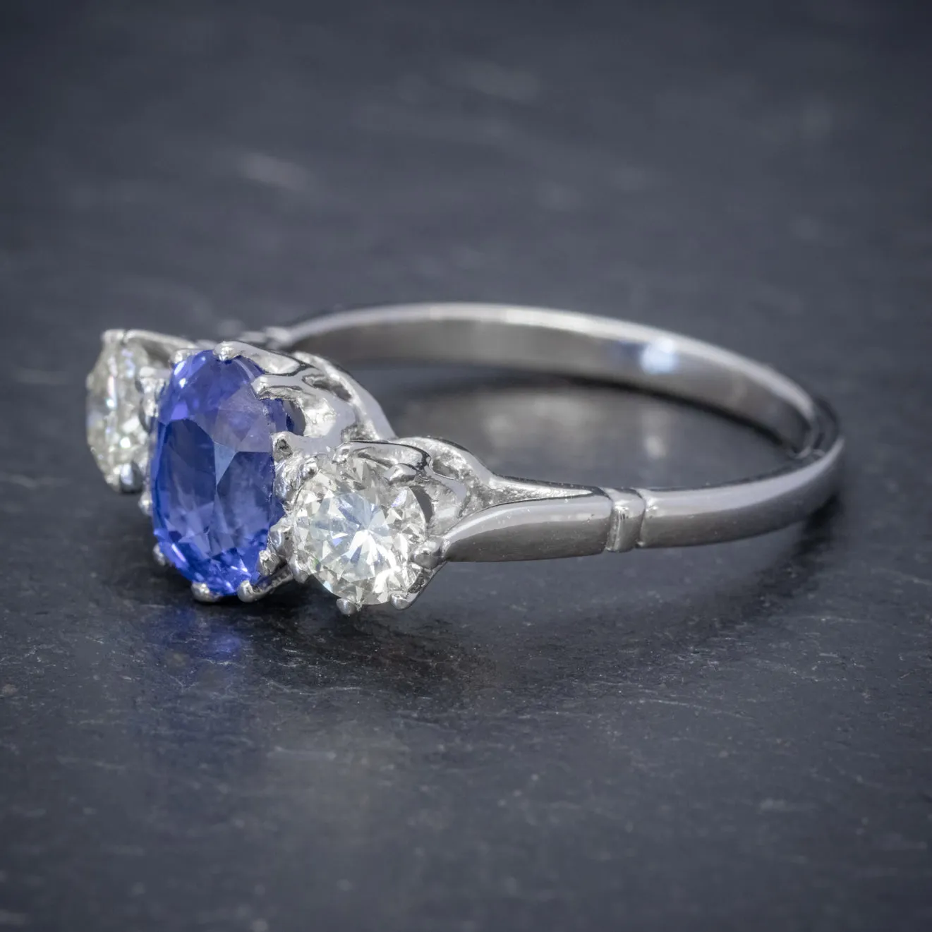 Sapphire Diamond Trilogy Engagement Ring Platinum 1.50Ct Sapphire 1Ct Diamond