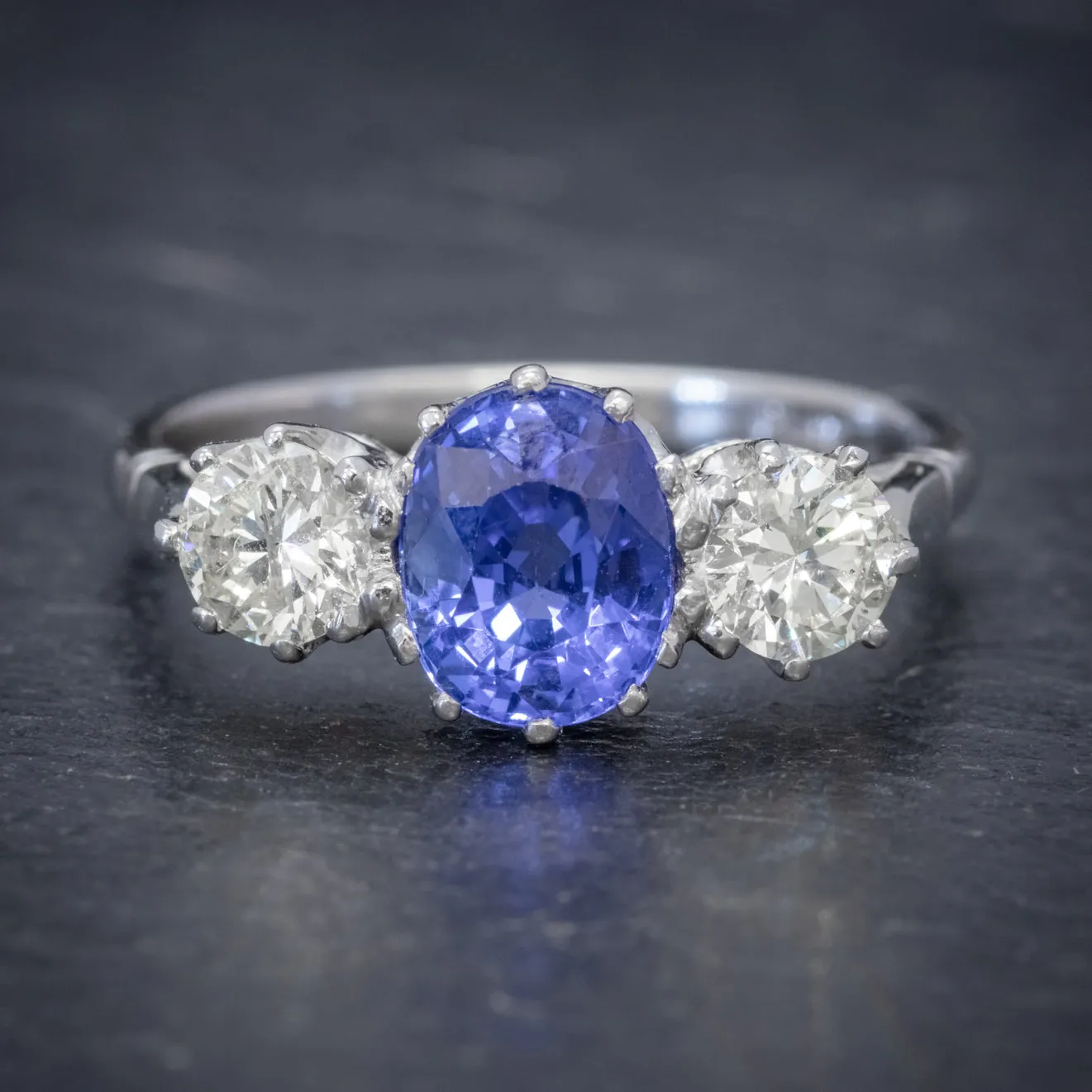 Sapphire Diamond Trilogy Engagement Ring Platinum 1.50Ct Sapphire 1Ct Diamond