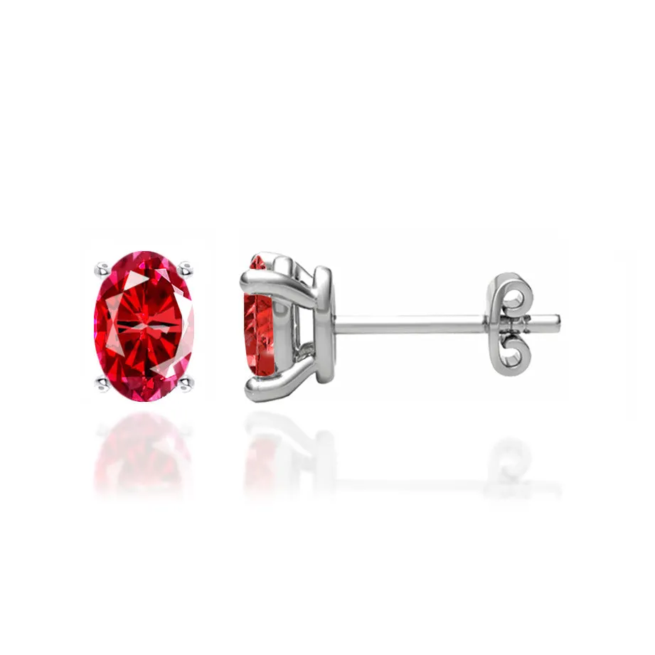 SAVANNAH - Oval Ruby 18k White Gold Stud Earrings