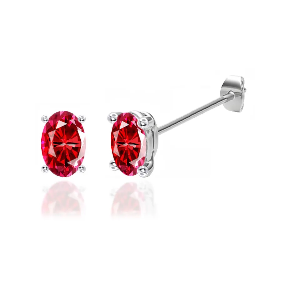 SAVANNAH - Oval Ruby 18k White Gold Stud Earrings