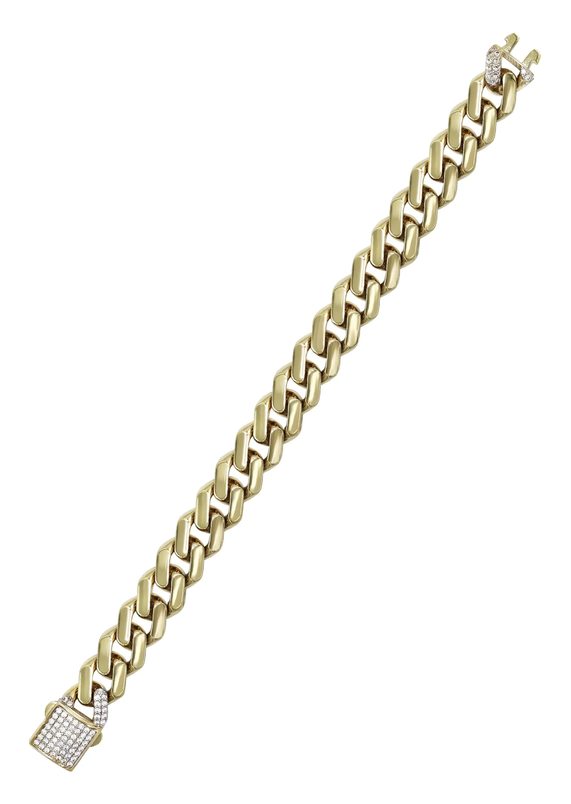 Semi Solid  Monaco Mens Miami Cuban Link Bracelet 10K/14K Yellow Gold