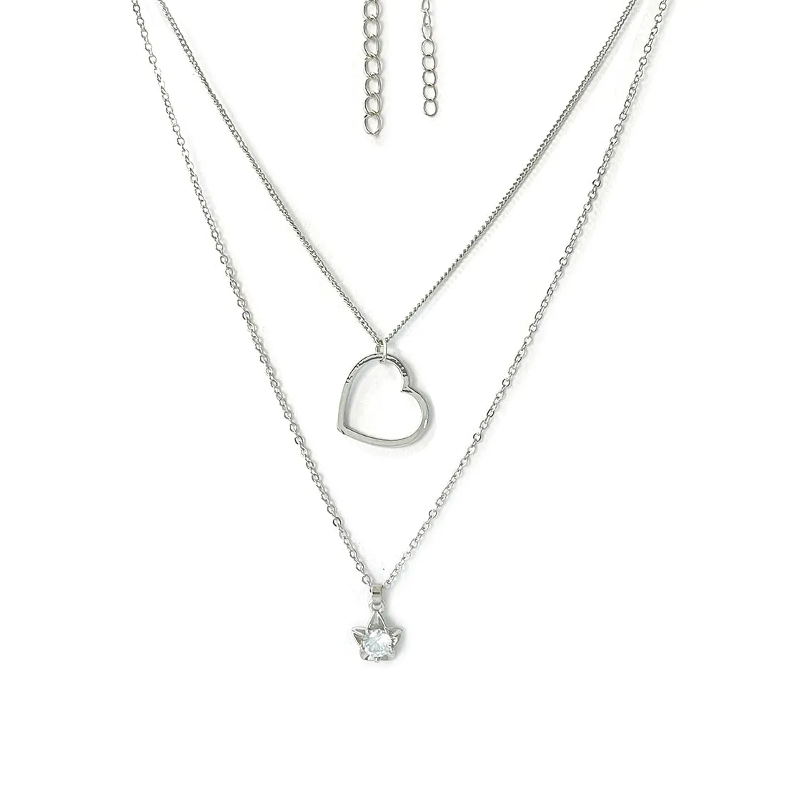 Set Of Two Heart & Star Mini Pendant Silver-Toned Dainty Necklace