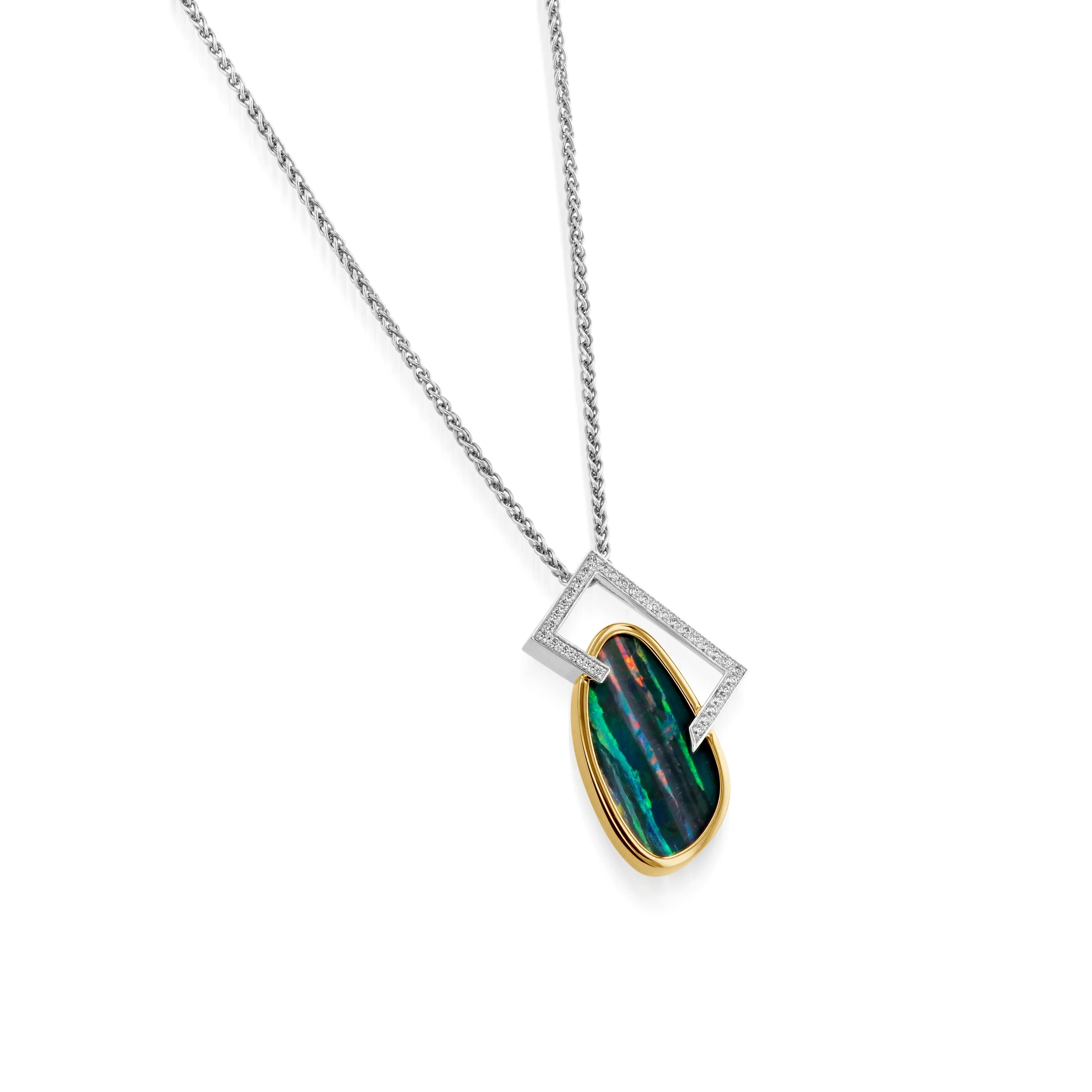 Signature Oval Opal and Diamond Pendant Necklace