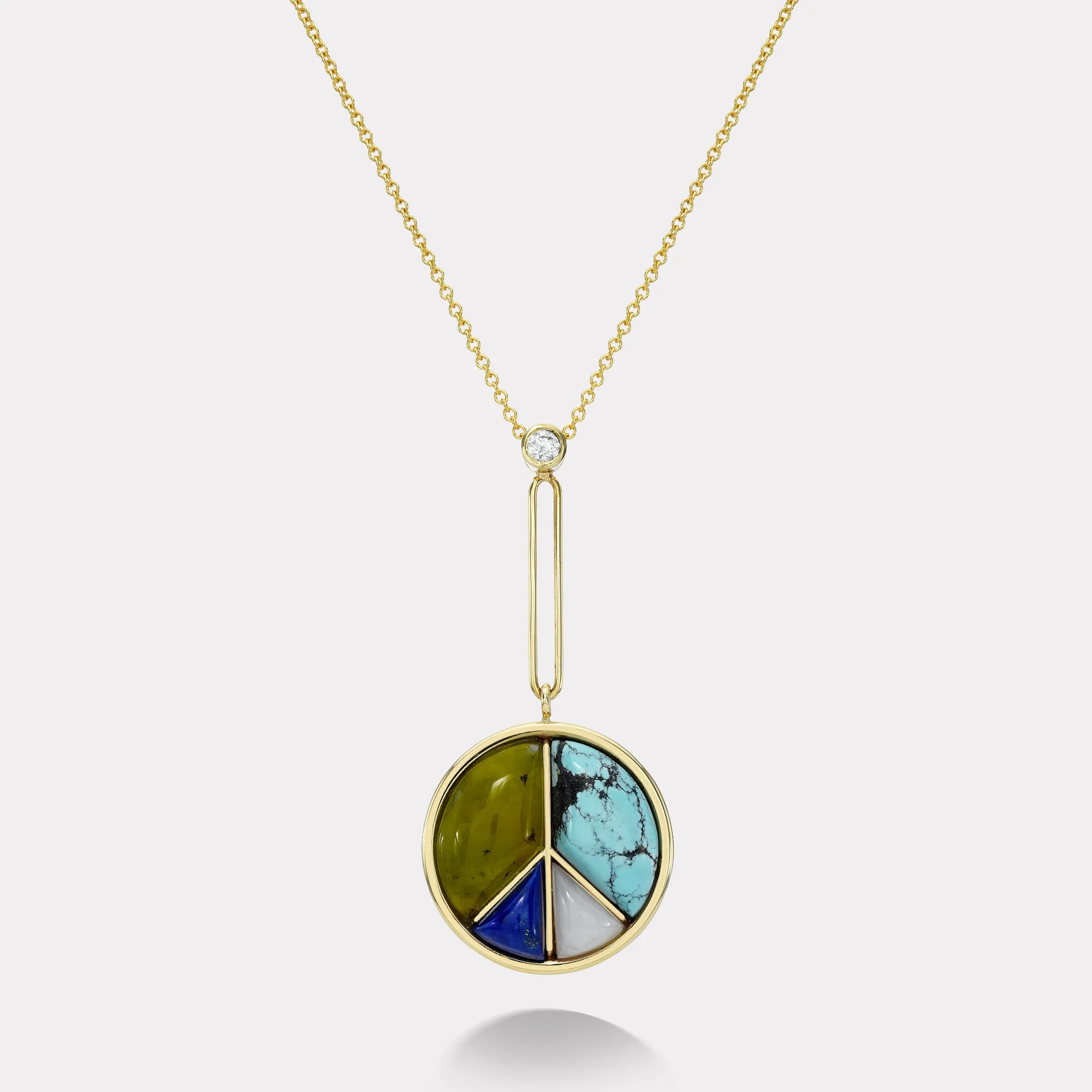 Signature Peace Sign Pendant with Green Opal, Turquoise, White Quartz and Lapis