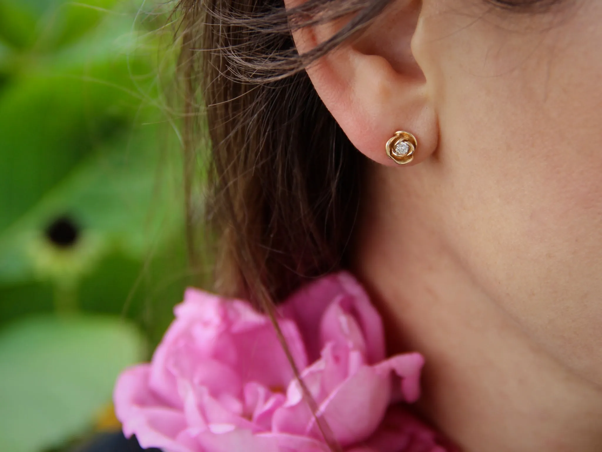 Silver & Ruby Rose Earrings, Petite