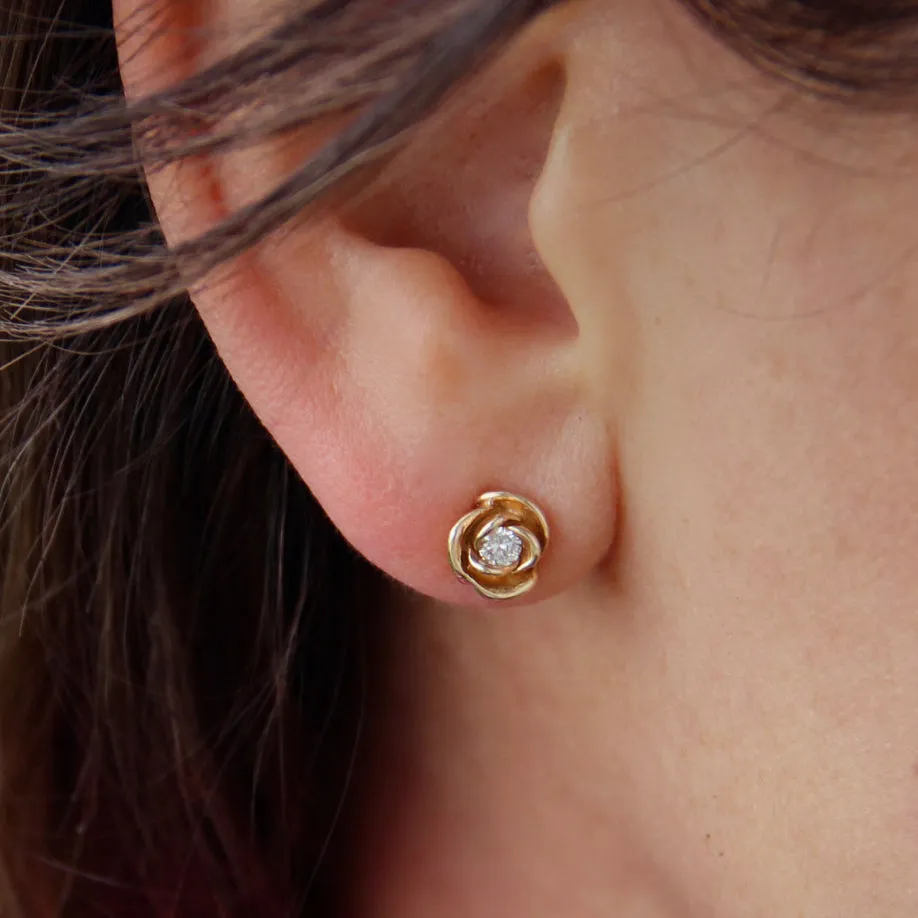 Silver & Ruby Rose Earrings, Petite