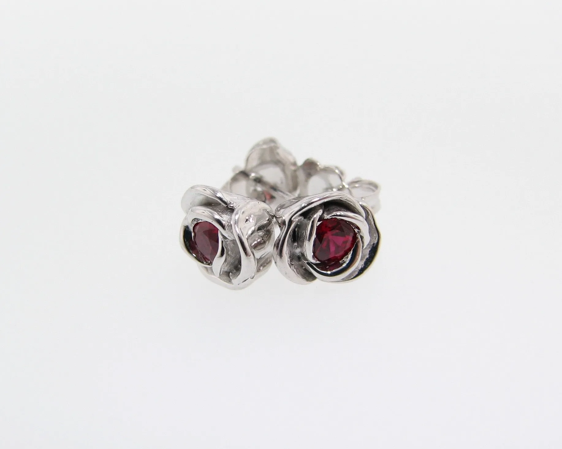 Silver & Ruby Rose Earrings, Petite