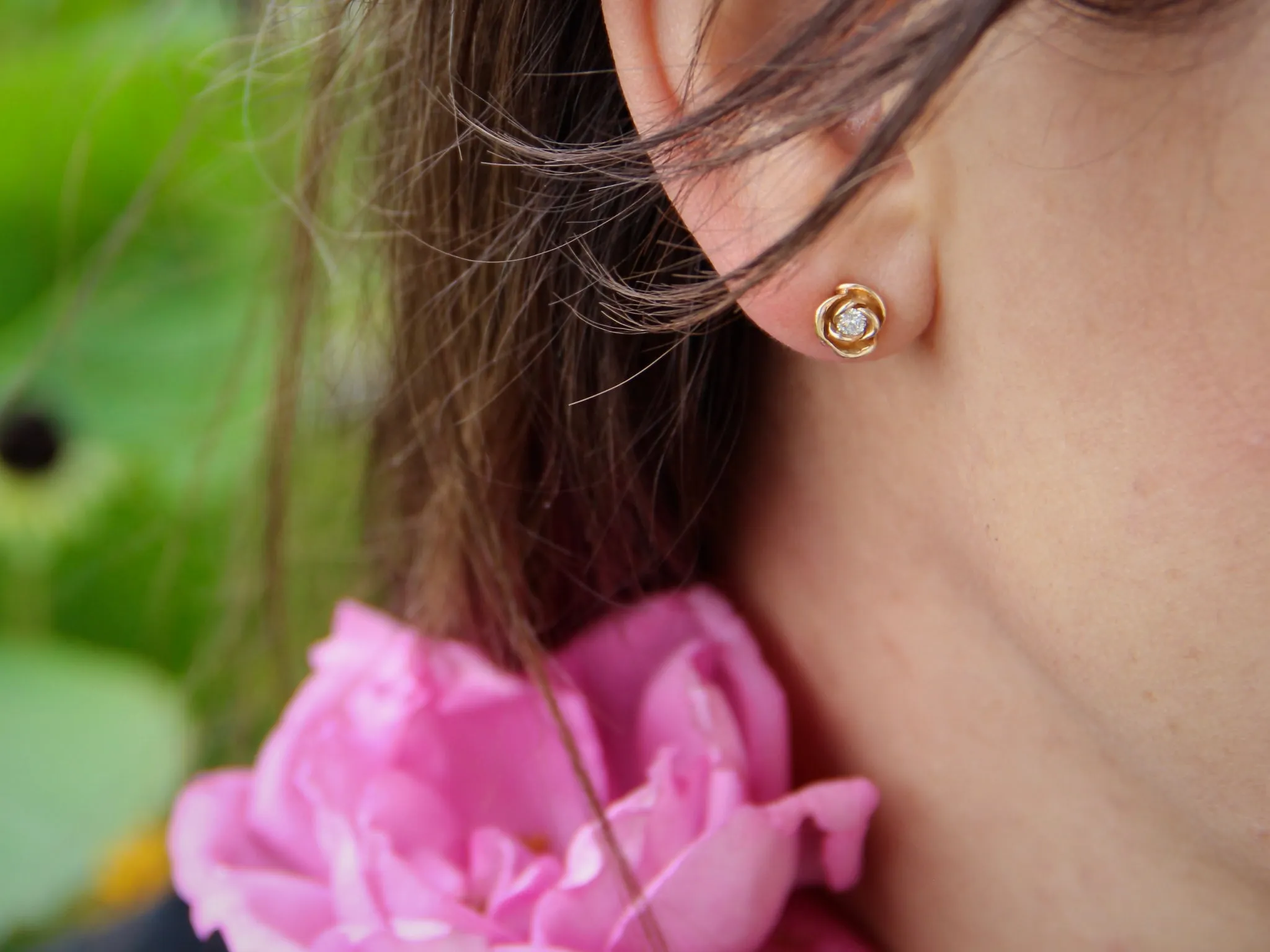 Silver & Ruby Rose Earrings, Petite