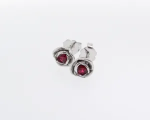 Silver & Ruby Rose Earrings, Petite