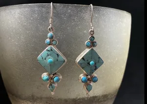 Silver And Turquoise Tibetan Earrings