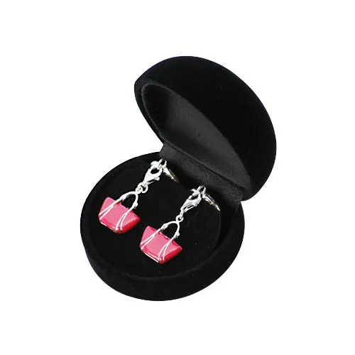 Silver Bright Pink Tote Bag Earrings