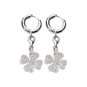 Silver Crystal Four-Leaf Clover Earrings