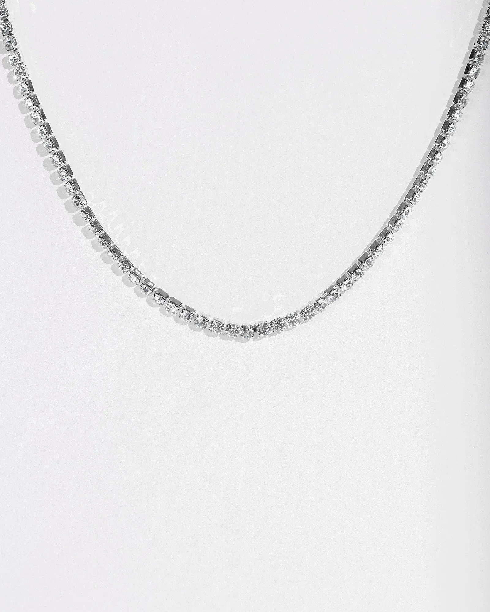 Silver Row Crystal Choker Necklace