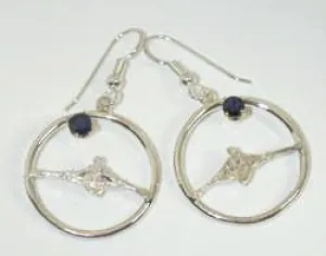 Single Scullers in Open Circle with Genuine Sapphires Dangle Earrings