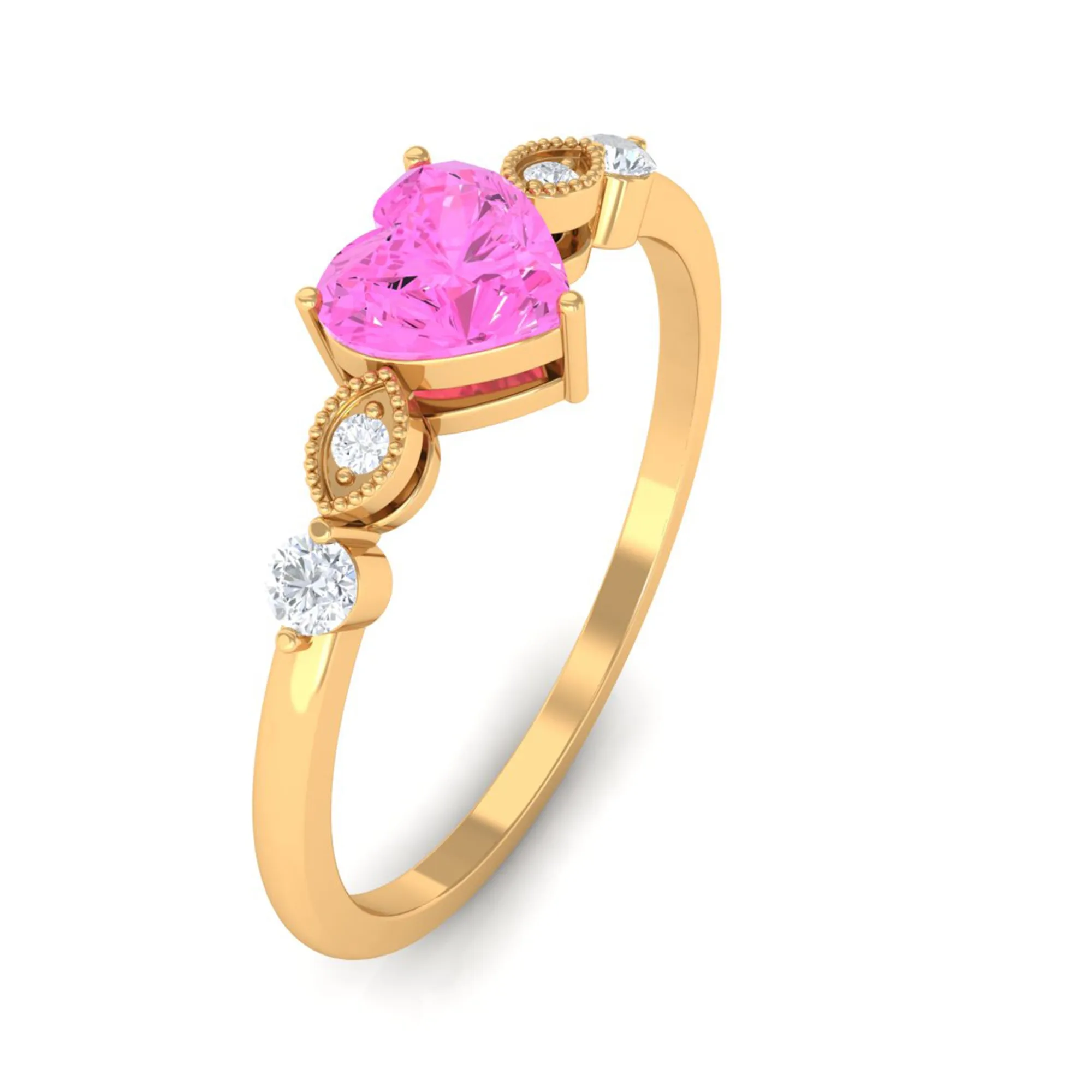 Solitaire Pink Sapphire and Diamond Heart Promise Ring