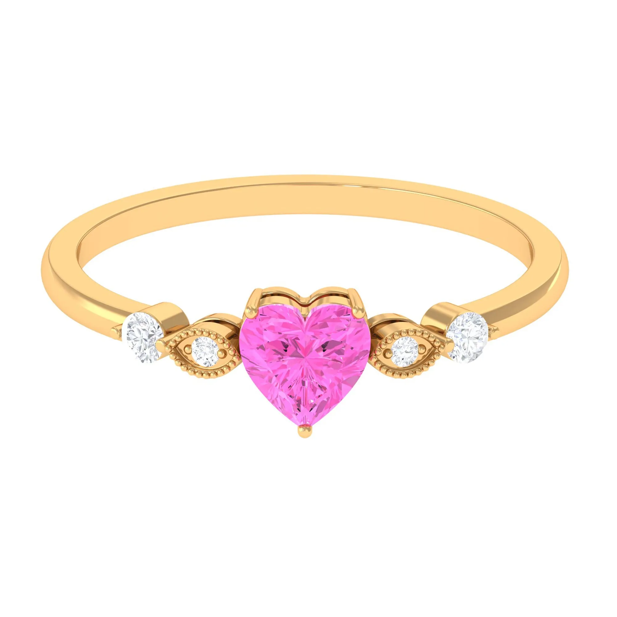 Solitaire Pink Sapphire and Diamond Heart Promise Ring