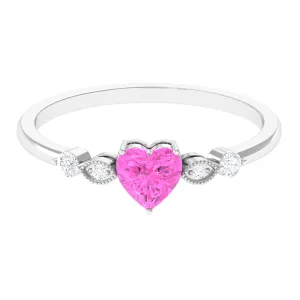 Solitaire Pink Sapphire and Diamond Heart Promise Ring