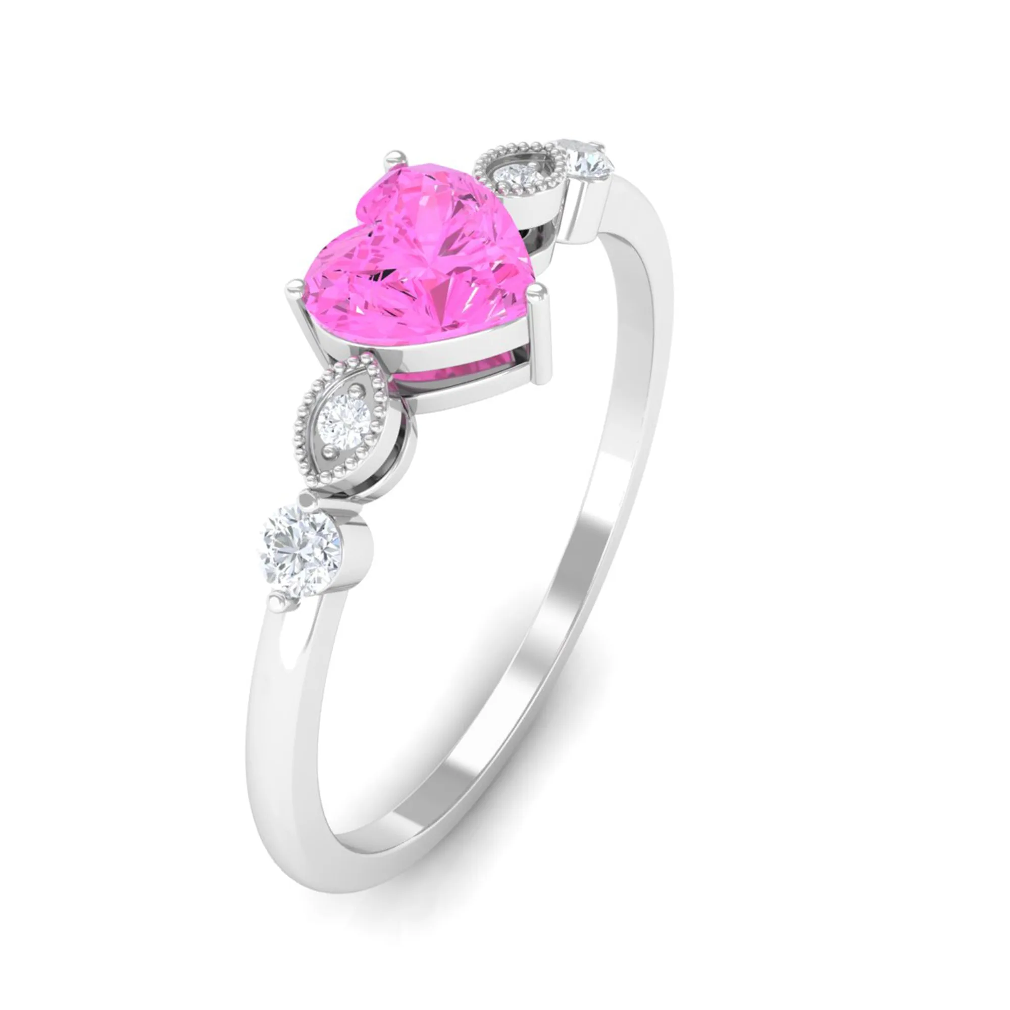 Solitaire Pink Sapphire and Diamond Heart Promise Ring