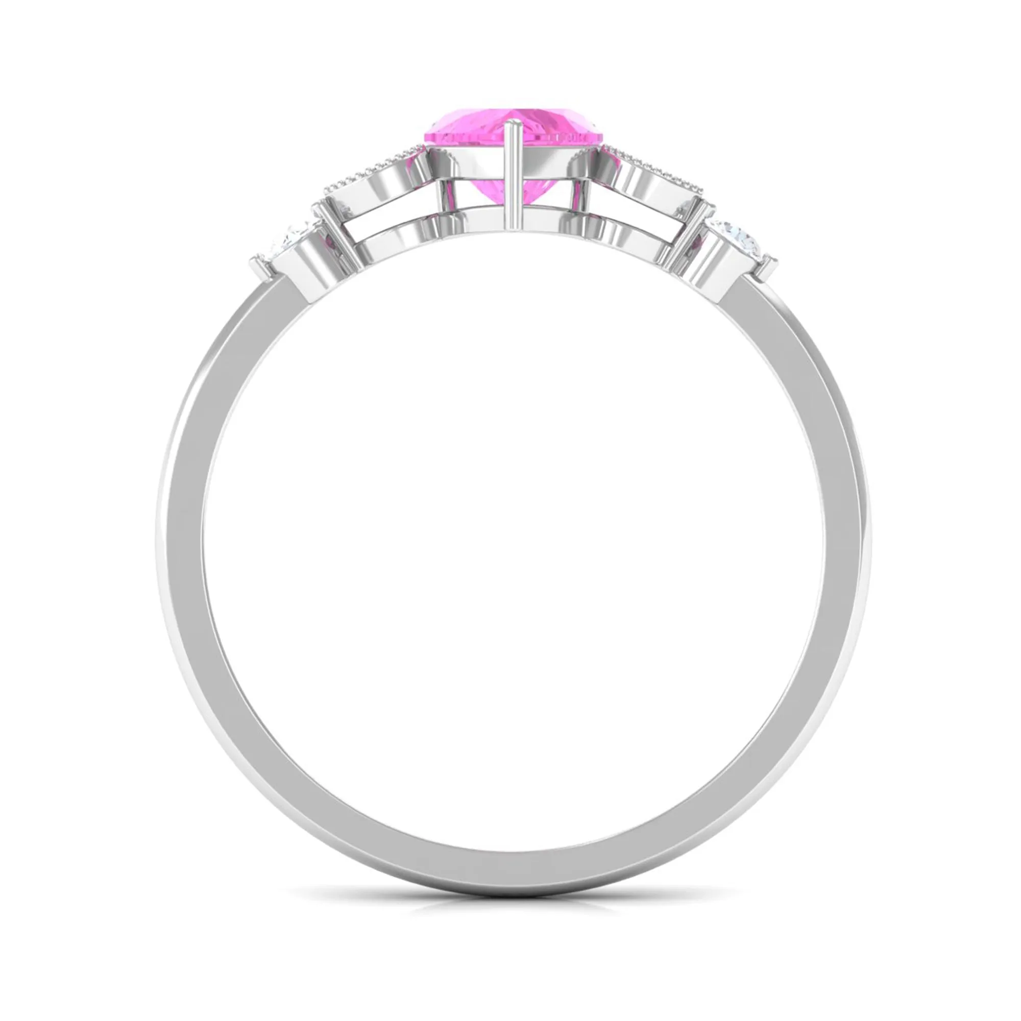 Solitaire Pink Sapphire and Diamond Heart Promise Ring