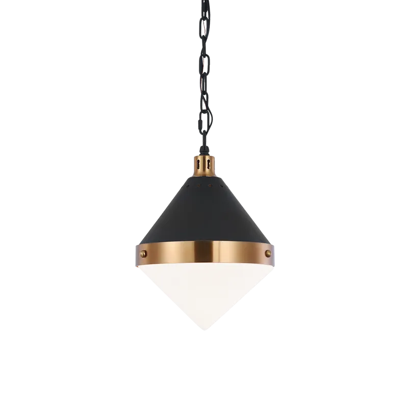 Sphercon Matte Black & Aged Gold Brass 1 Light Opal Pendant