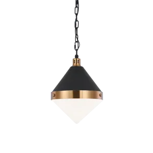 Sphercon Matte Black & Aged Gold Brass 1 Light Opal Pendant