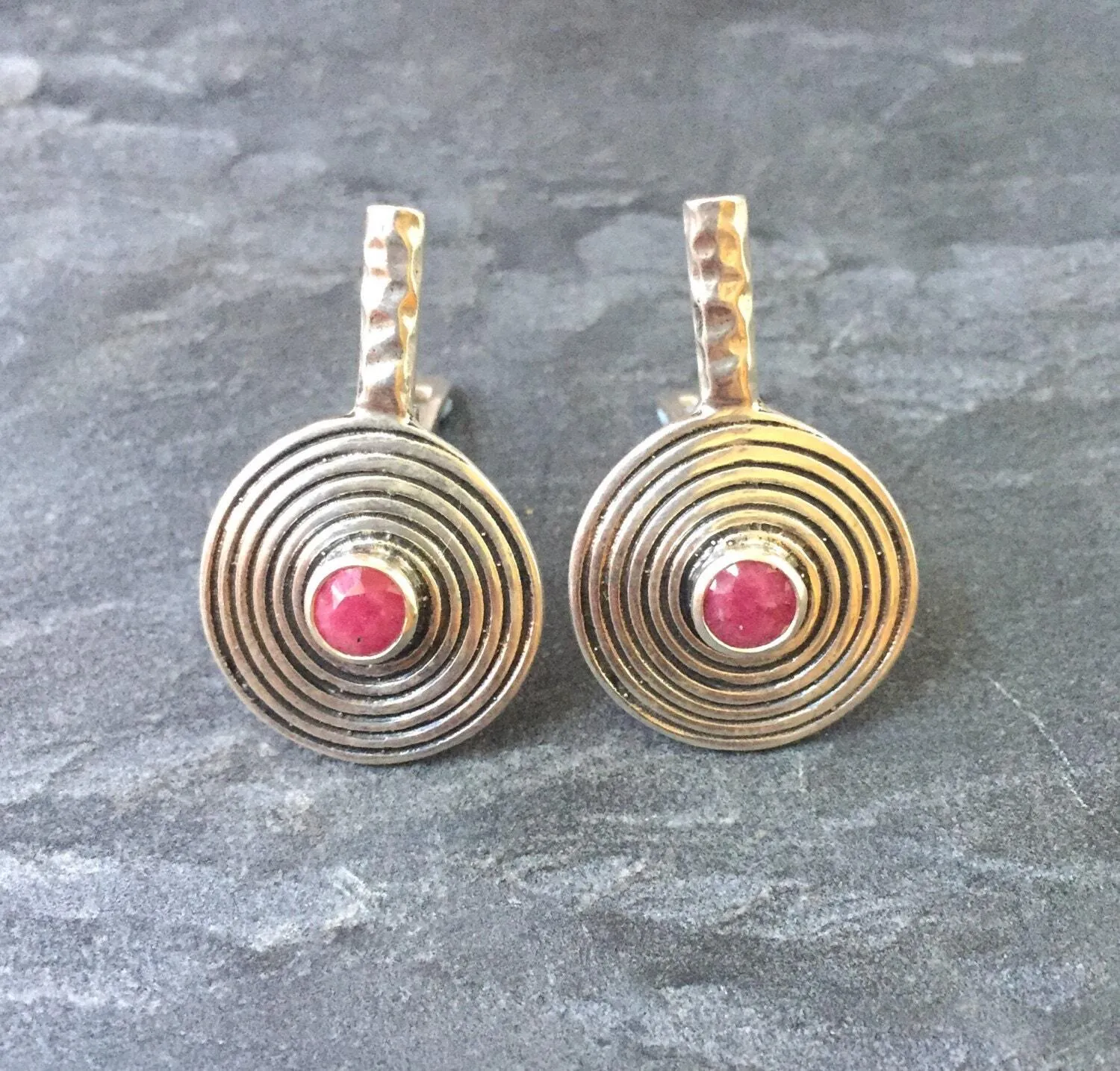 Spiral Ruby Earrings - Natural Red Ruby Earrings - Statement Ruby Drop Earrings