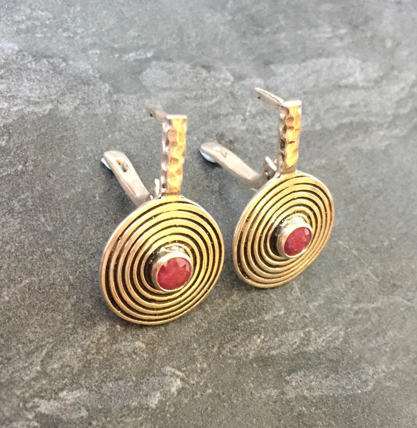 Spiral Ruby Earrings - Natural Red Ruby Earrings - Statement Ruby Drop Earrings