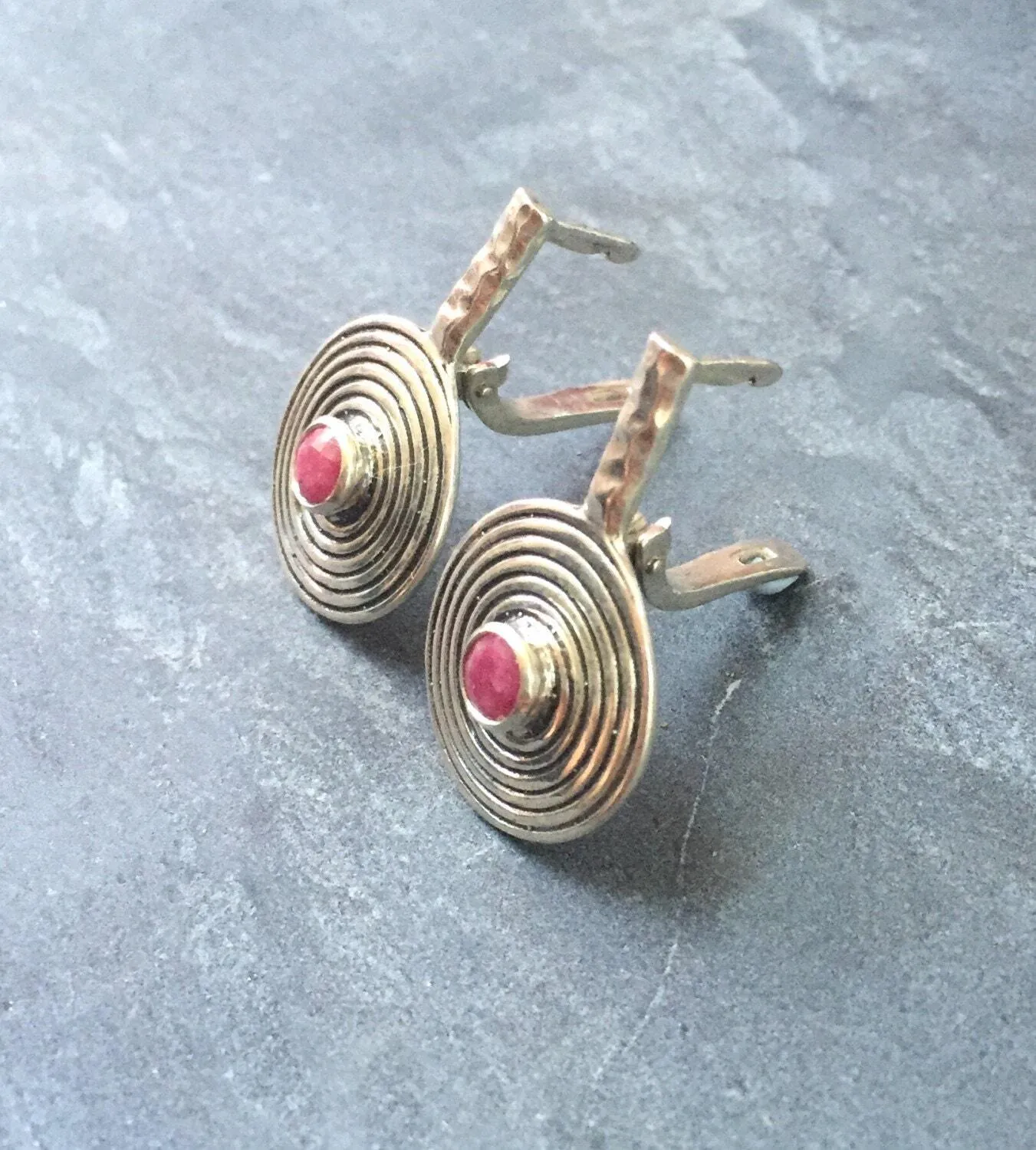 Spiral Ruby Earrings - Natural Red Ruby Earrings - Statement Ruby Drop Earrings