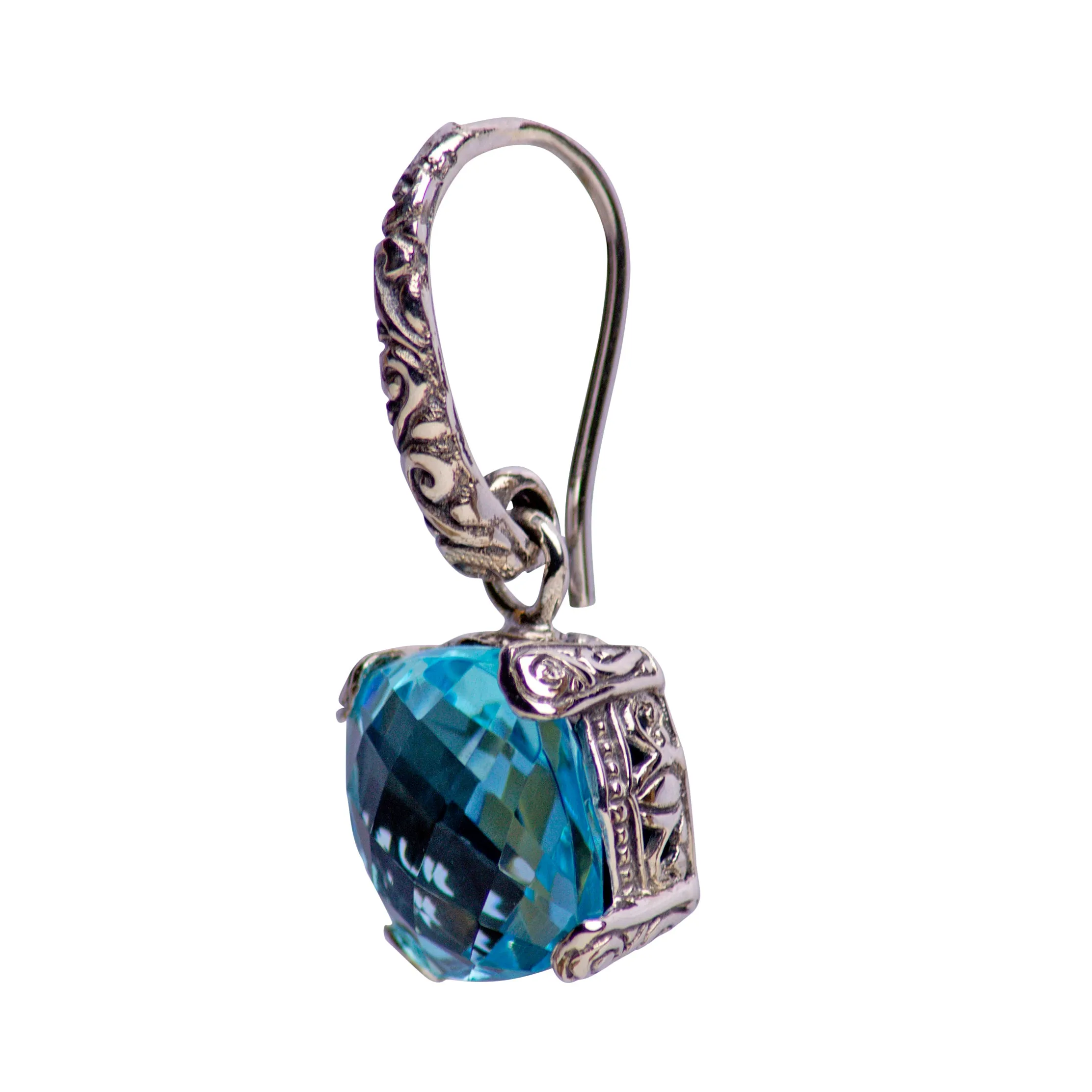 Square Blue Topaz Quartz Silver Earrings