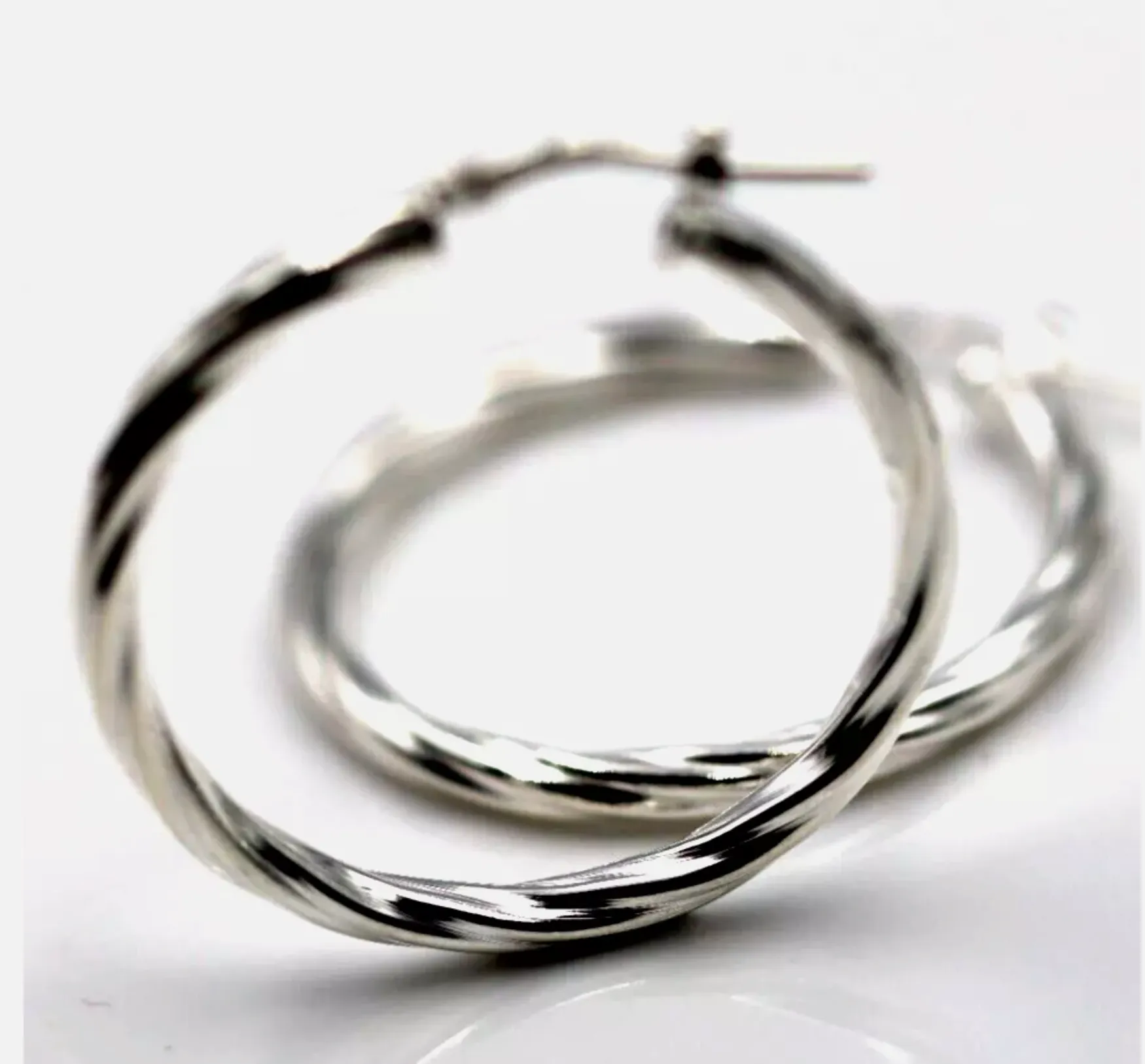 Sterling Silver 925 34mm Large Round 3mm tube Twist Hoop Earrings