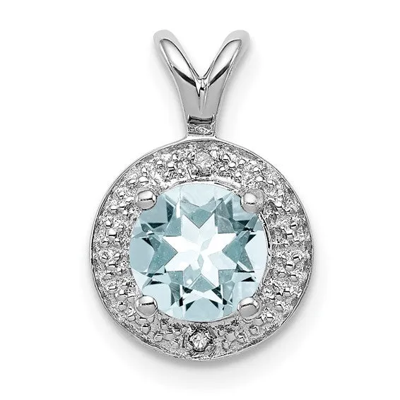 Sterling Silver Diamond And Round Gemstone Halo-Style Pendants