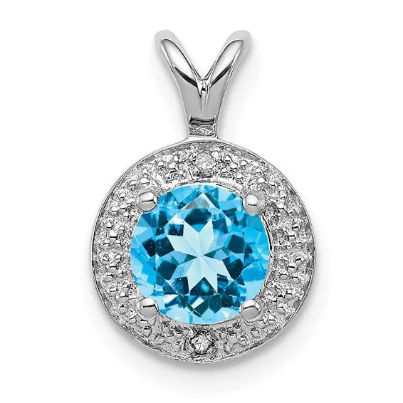 Sterling Silver Diamond And Round Gemstone Halo-Style Pendants