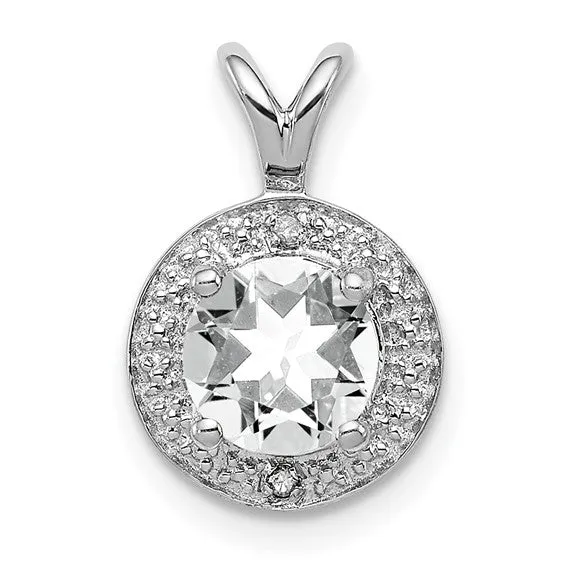 Sterling Silver Diamond And Round Gemstone Halo-Style Pendants