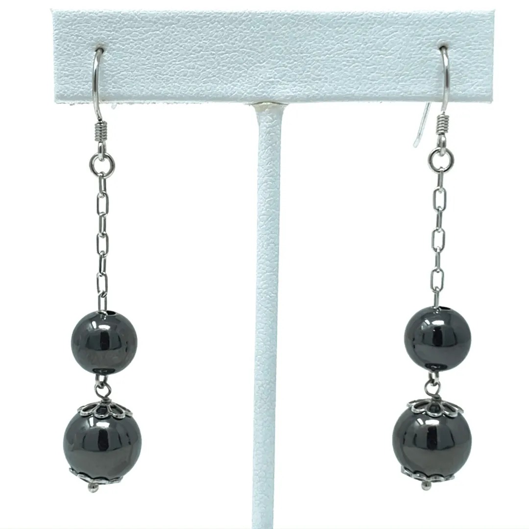 Sterling Silver Double Ball Chain Dangle Earrings