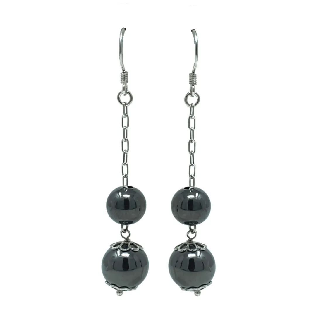 Sterling Silver Double Ball Chain Dangle Earrings