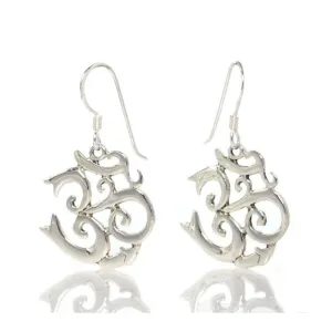 Sterling Silver Fancy Script Om Earrings