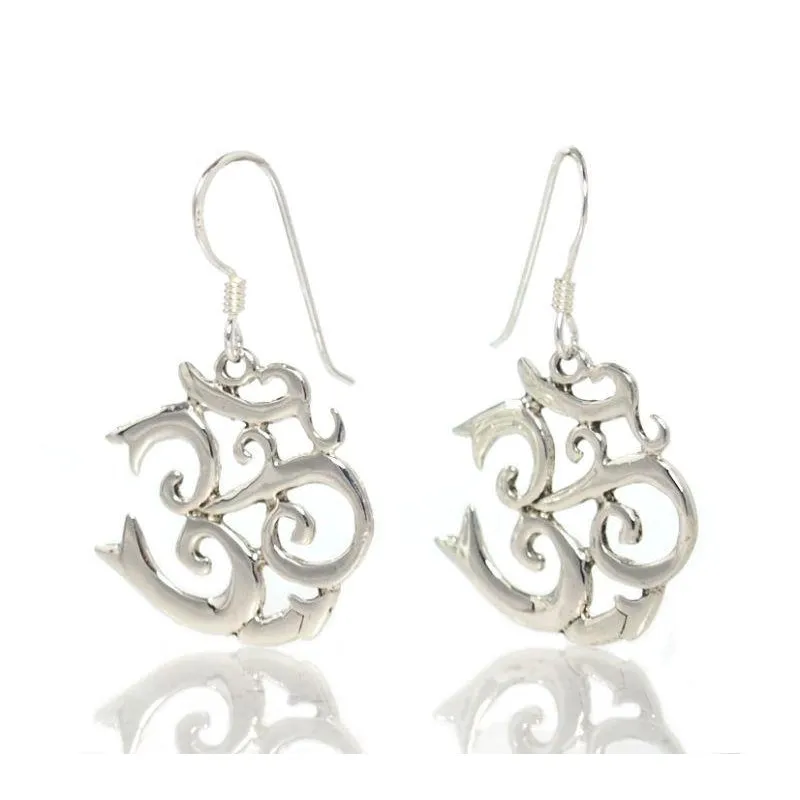 Sterling Silver Fancy Script Om Earrings