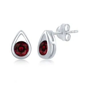 Sterling Silver Garnet Stud Earrings (95229)