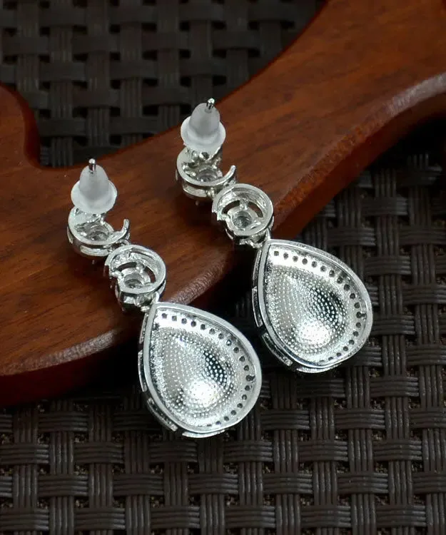 Sterling Silver Inlaid Zircon Chalcedony Water Drop Drop Earrings