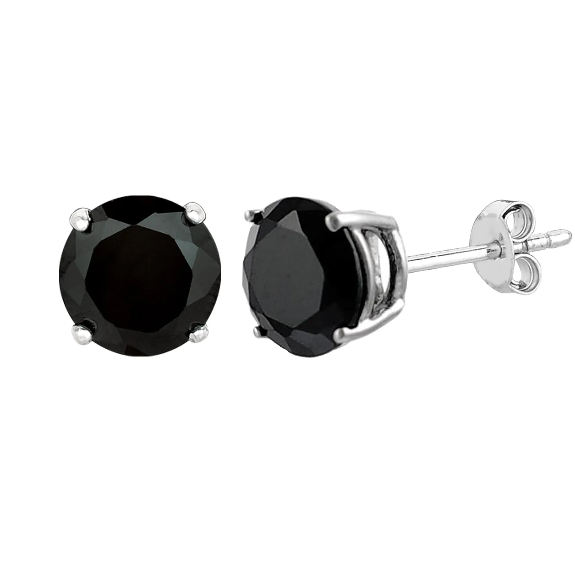 Sterling Silver Rhodium Finish Black Round Cubic Zirconia Stud Earring