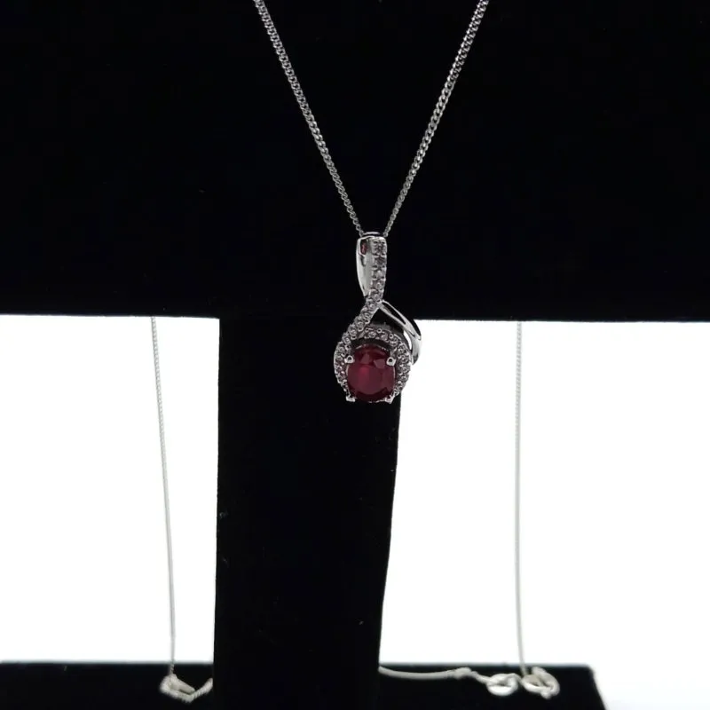 Sterling Silver Ruby & CZ Halo Pendant