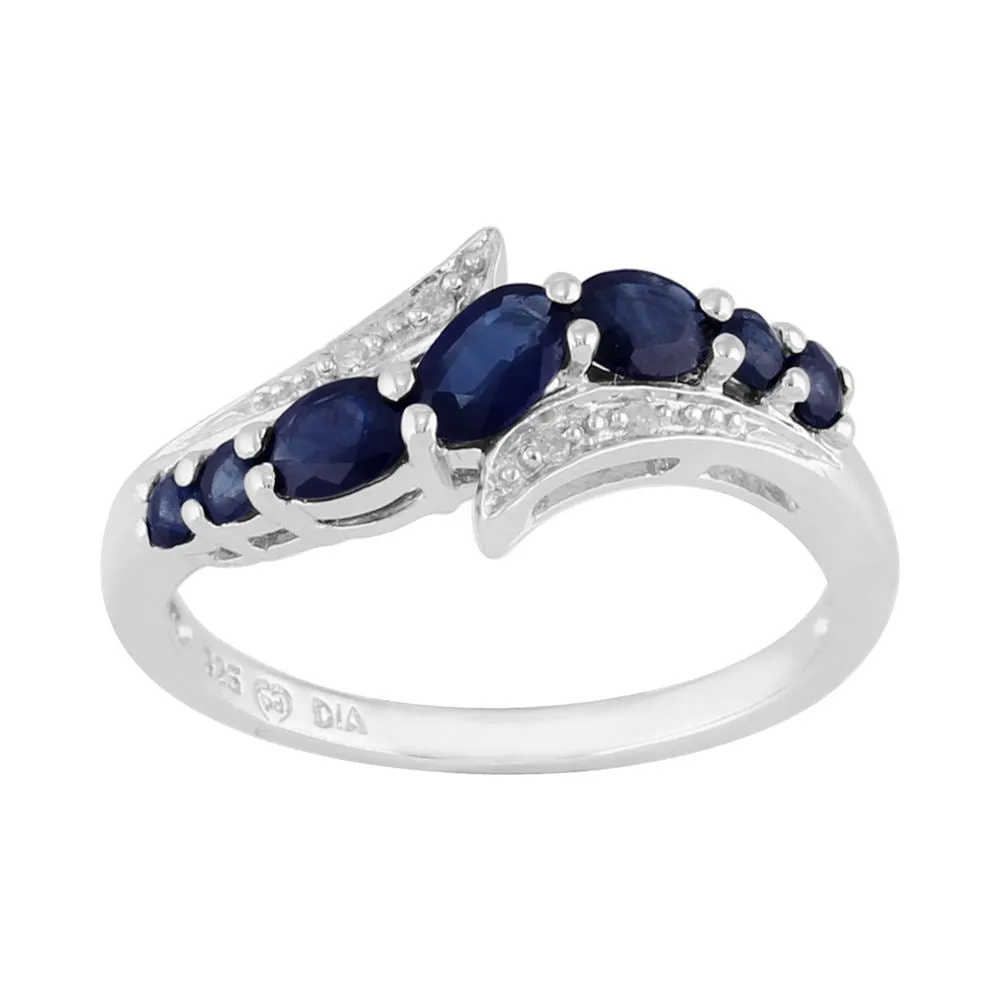 Sterlingsilber 0.94ct ct natürlich blauer Saphir & Diamant zeitgenössischer stil ring