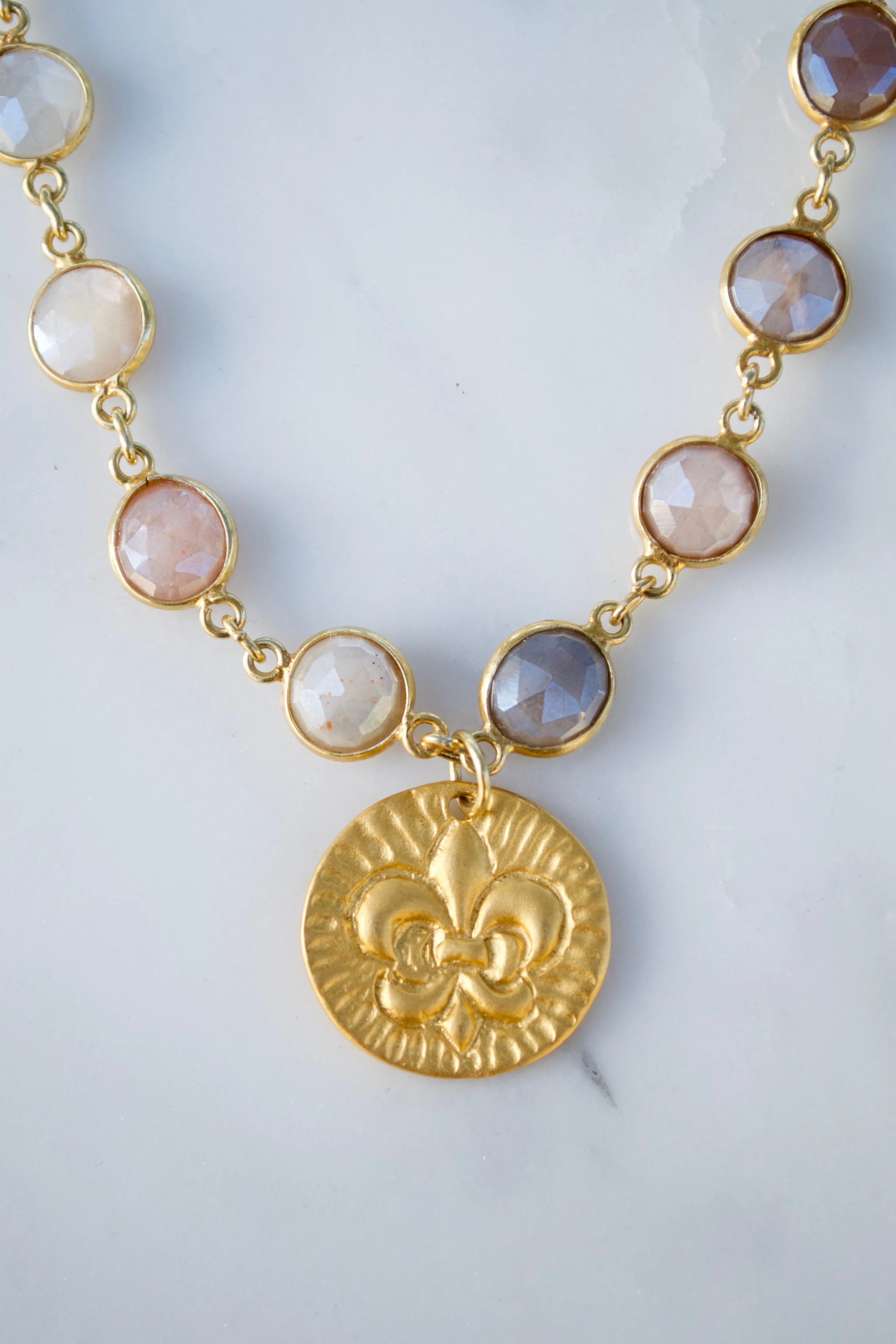 Sunstone Quartz Coin Necklace