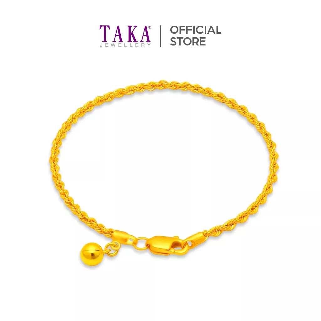 TAKA Jewellery 916 Gold Bracelet Rope with Bell