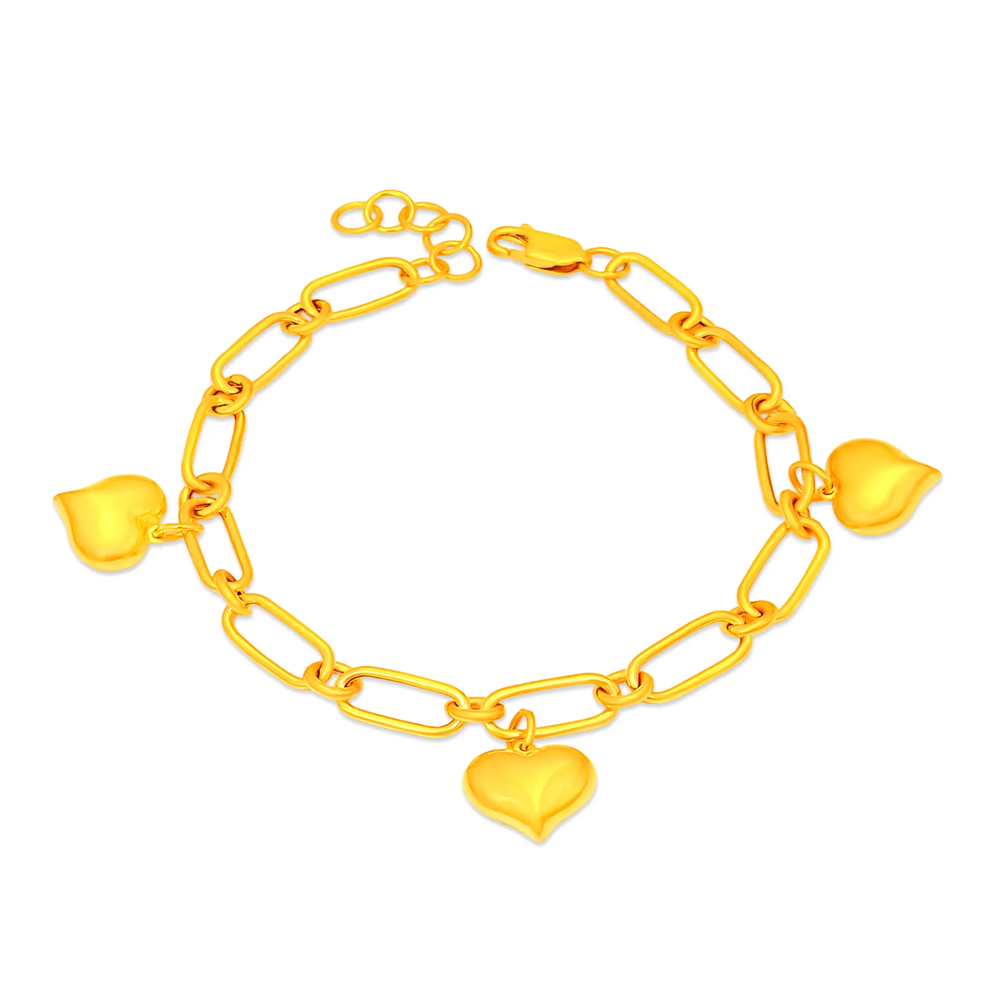 TAKA Jewellery 916 Gold Bracelet with Dangling Hearts